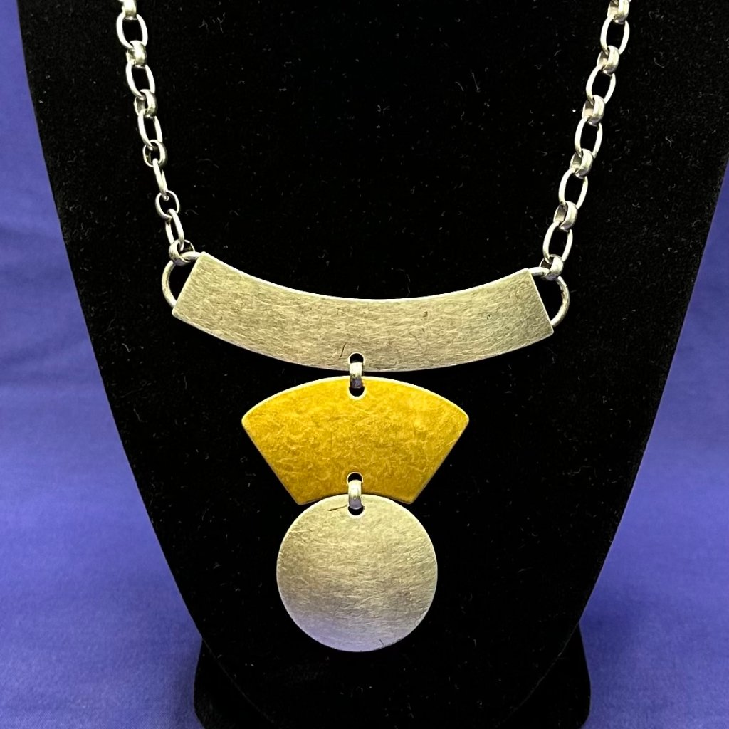 Marjorie Baer Sf Planished Gold/Silver-Tone Modernist Necklace